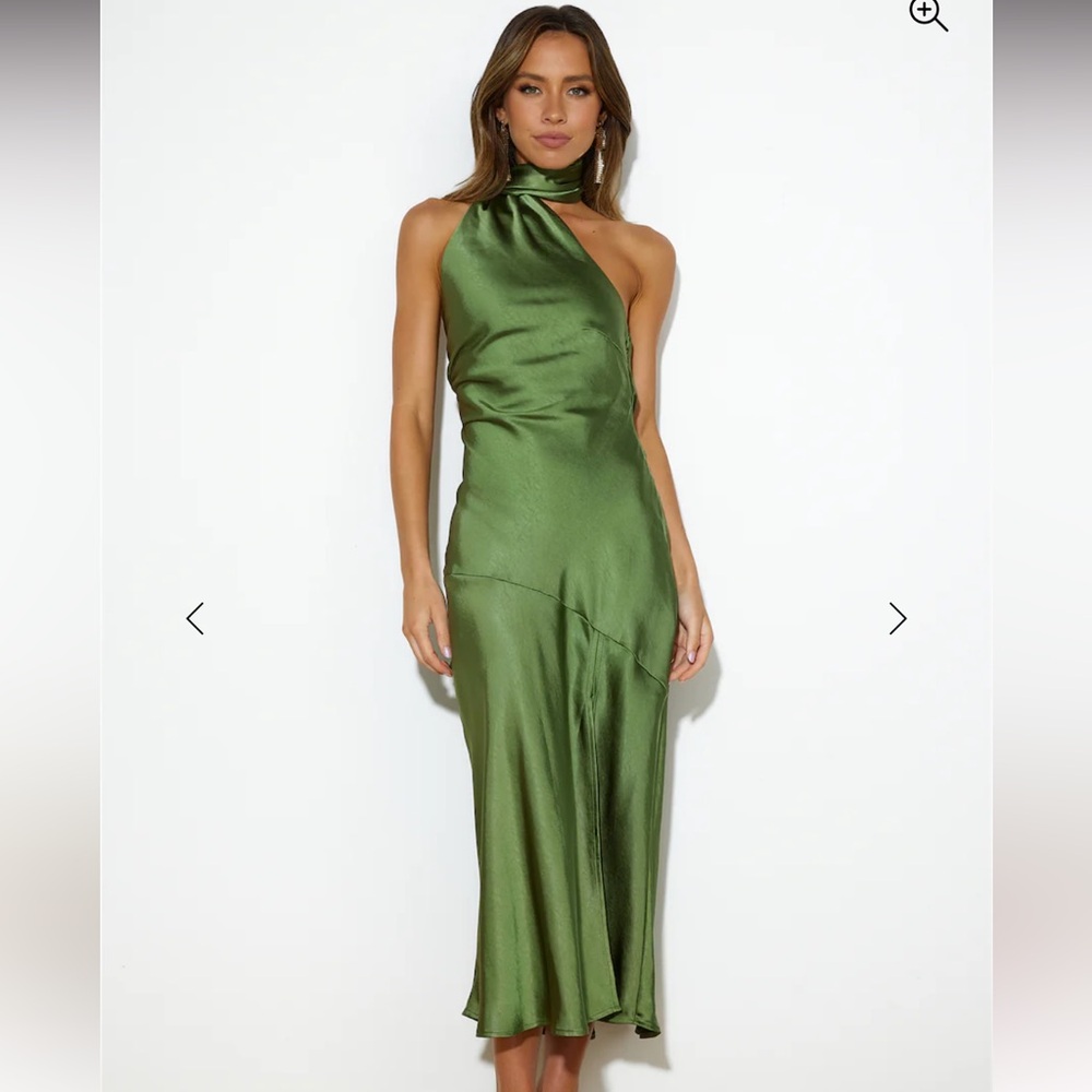 Hello Molly ATHENIAN SATIN MAXI DRESS OLIVE size medium